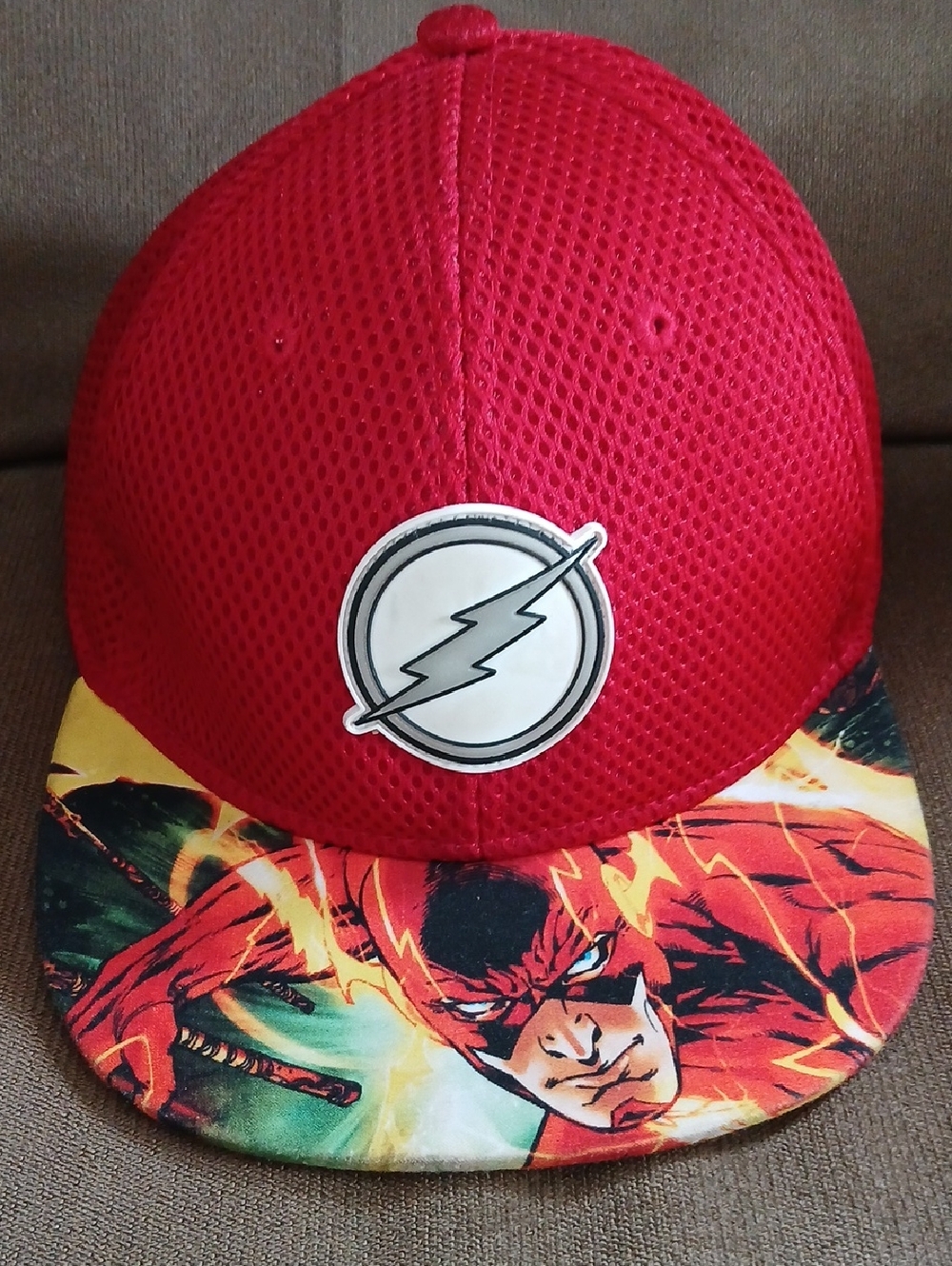 Red Superhero Snapback Hat with Lightning Emblem - Kids Costume Accessory